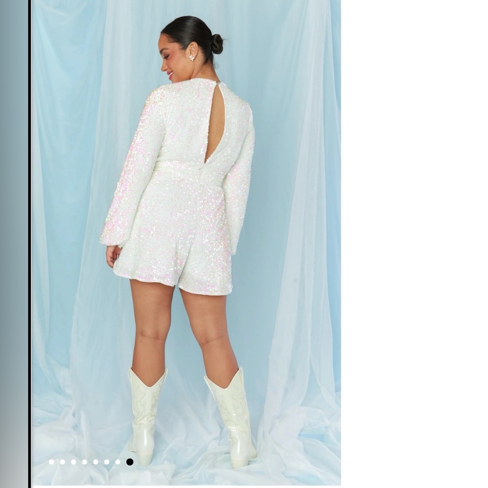 Show Me Your Mumu - Love on the Dance Floor White Sequin Romper, Size Large - Picture 6 of 16